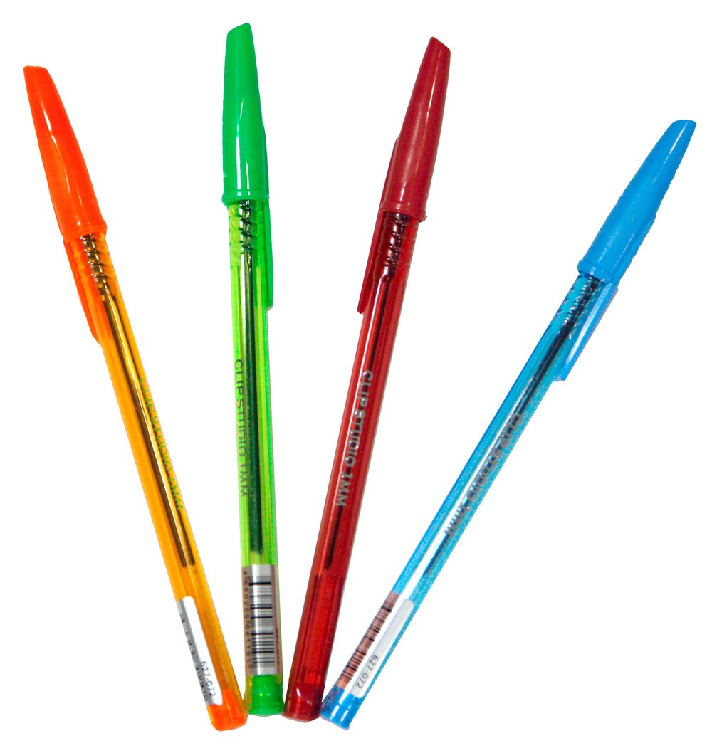 Ручка шариковая синяя, с цветным прозрачный  корпус, CLIPSTUDIO. (4 шт.)