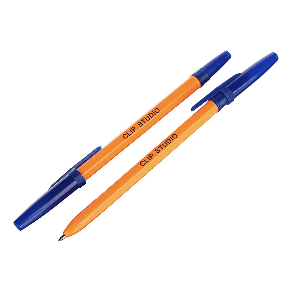 Ручка шариковая синяя, с желтым корпусом, ClipStudio